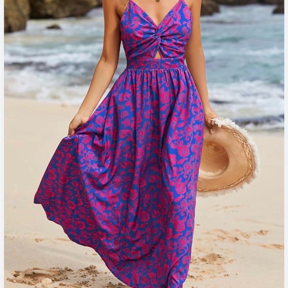 Cupshe Blue and Pink Floral Maxi Dress
